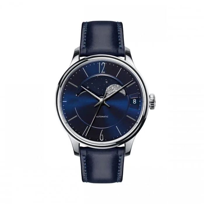 Star Movement Fashion Steel Watch, Leather Strap Sapphire Glass Watch