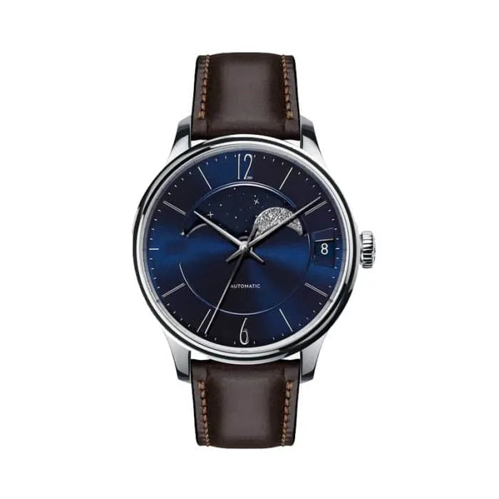 Star Movement Fashion Steel Watch, Leather Strap Sapphire Glass Watch