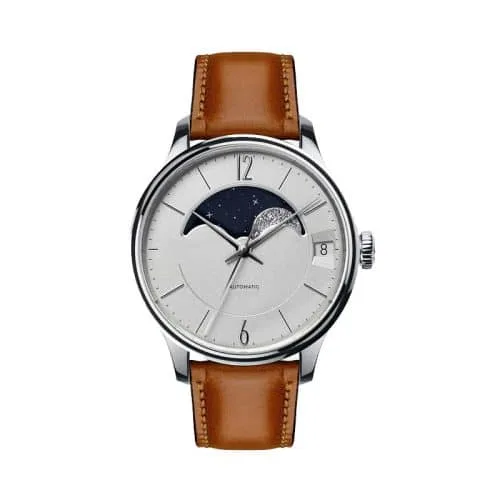 Star Movement Fashion Steel Watch, Leather Strap Sapphire Glass Watch