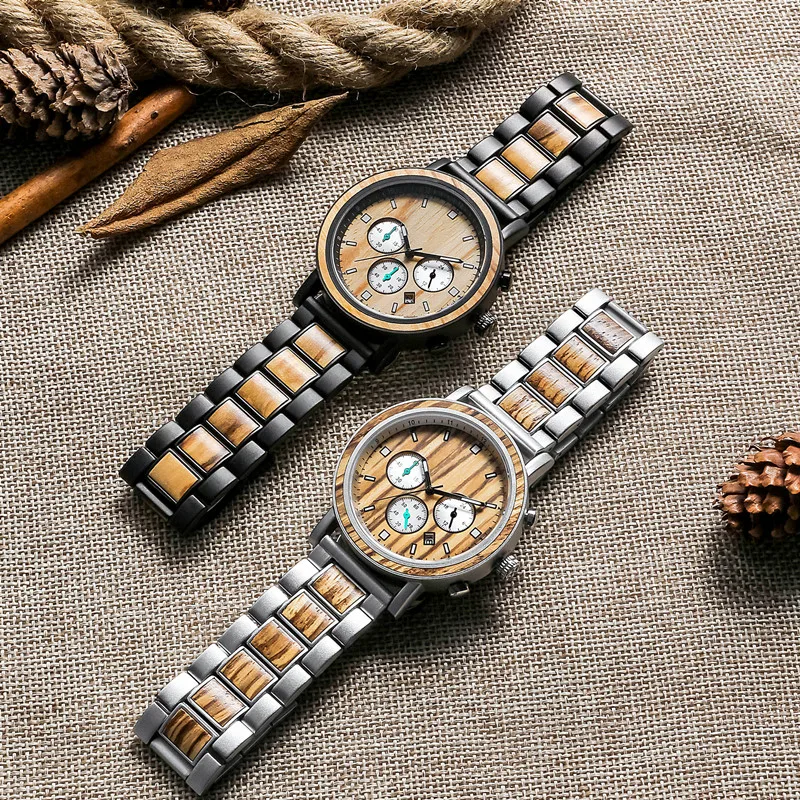 Custom 316L Steel and Solid Wood Men's Watch