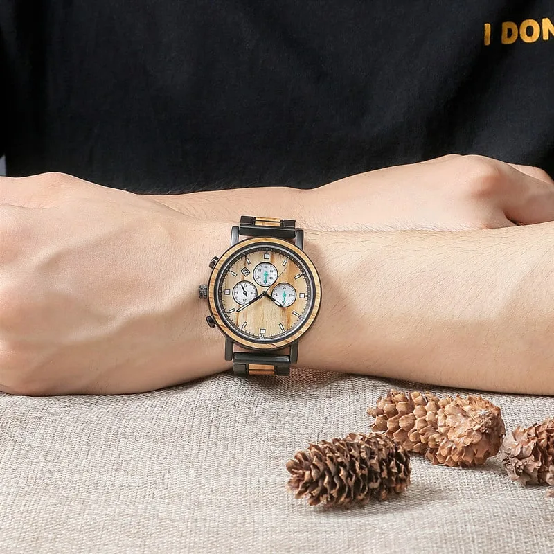Custom 316L Steel and Solid Wood Men's Watch